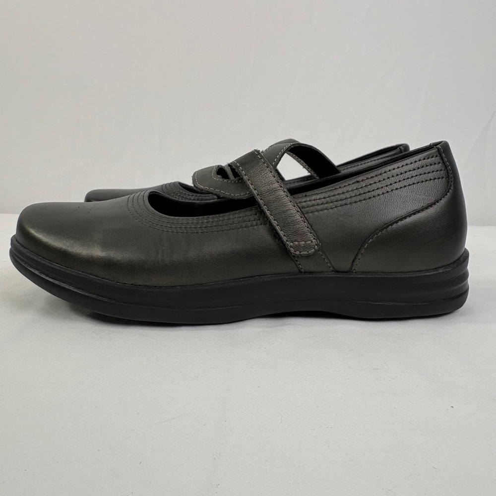 Apex Petals Janice Metallic Gray Leather Double Strap Mary Jane Shoes W 9.5